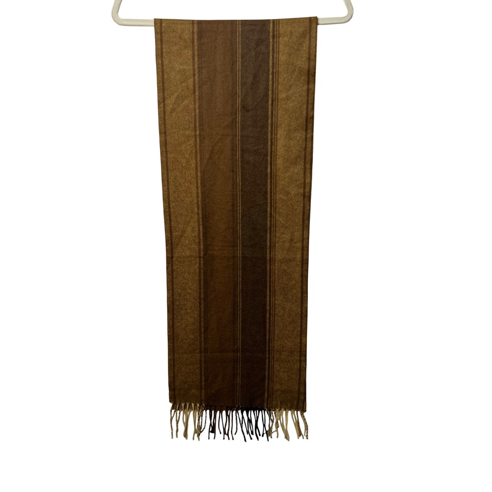 Scotland Unisex Scarf 100% Cashmere Striped OS Brown Tan Winter Neckwear Wrap